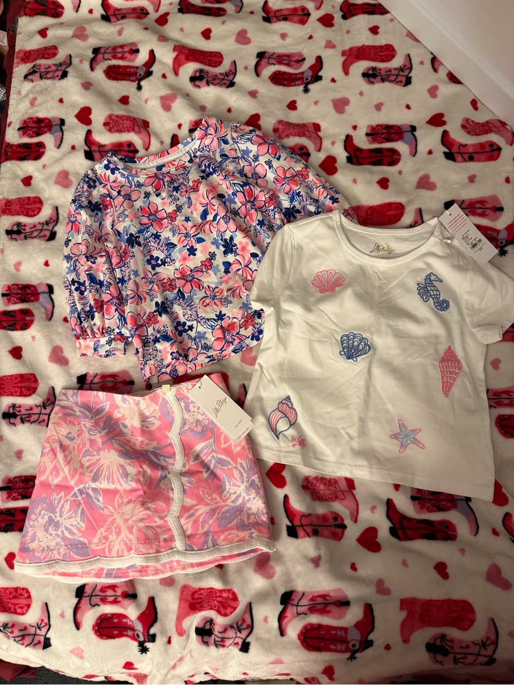 Lilly Pulitzer Girls Pink White Blue Floral beachy Matching Set and long sleeve